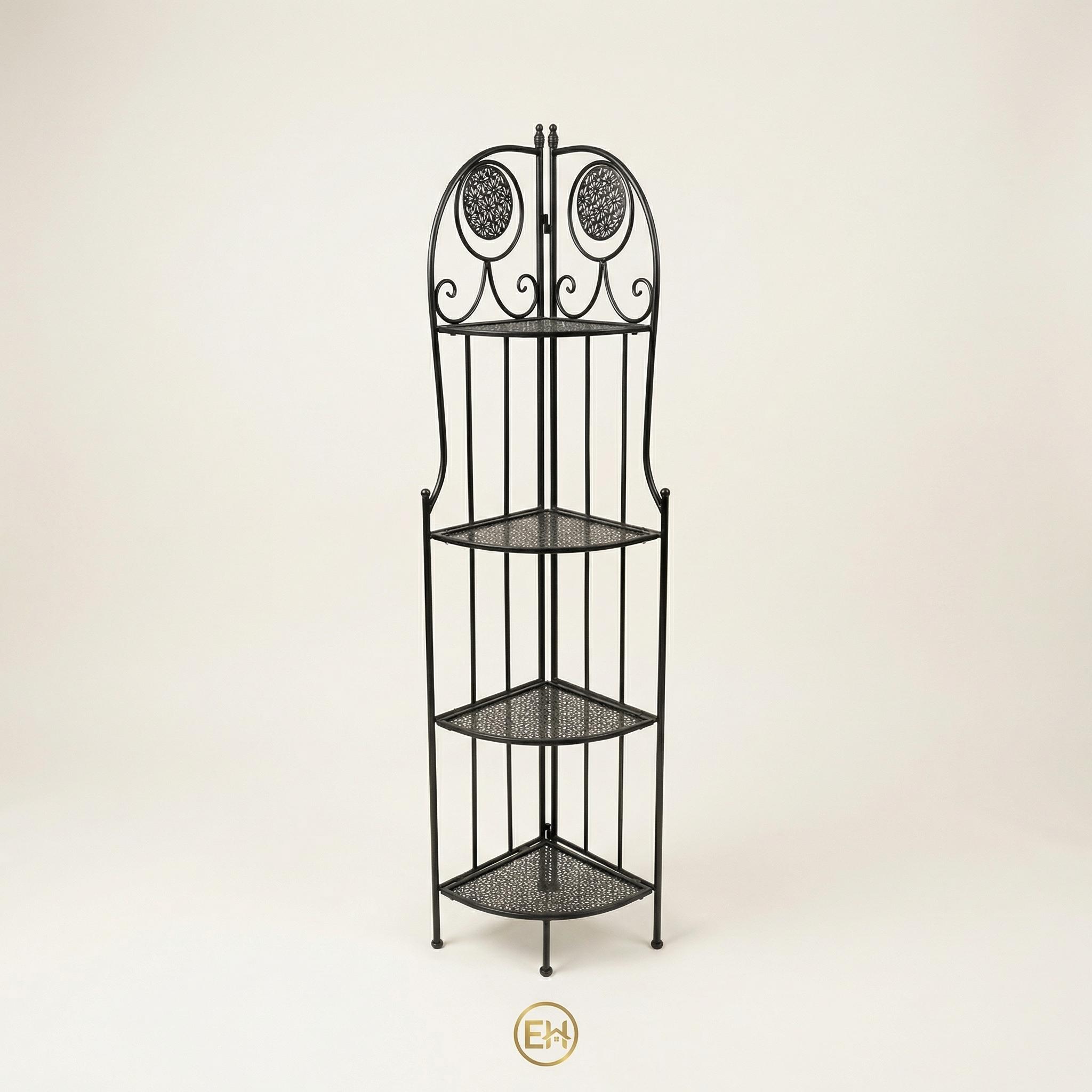 מדף פינתי מתכת שחור 3 מדפים|||Угловой металлический стеллаж чёрный 3 полки