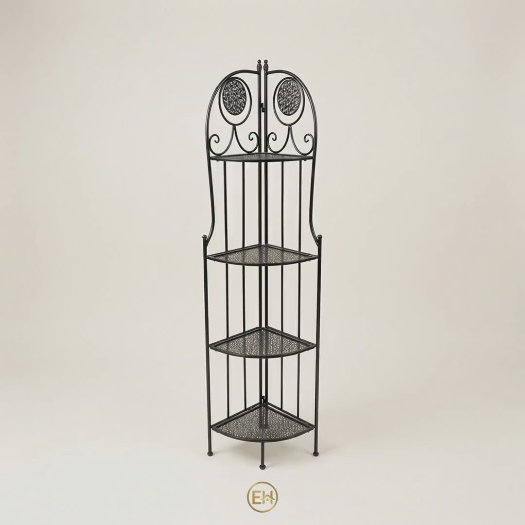 מדף פינתי מתכת שחור 3 מדפים|||Угловой металлический стеллаж чёрный 3 полки